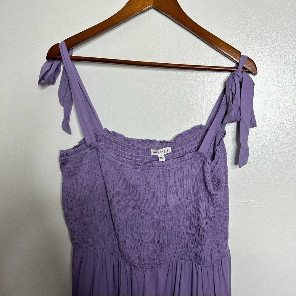 Heimish Usa Lavender Smocked Tiered Jumpsuit Tie Shoulder Straps Women’s Sz 1X